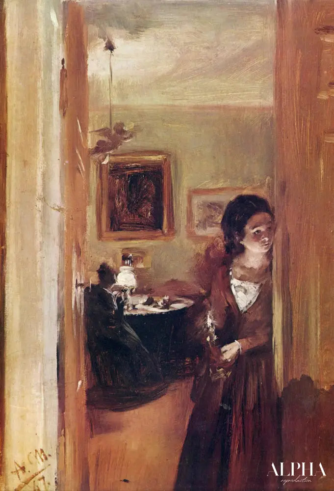 Salon avec la sœur de l'artiste - Adolph von Menzel - Reproductions de tableaux et peintures haut de gamme