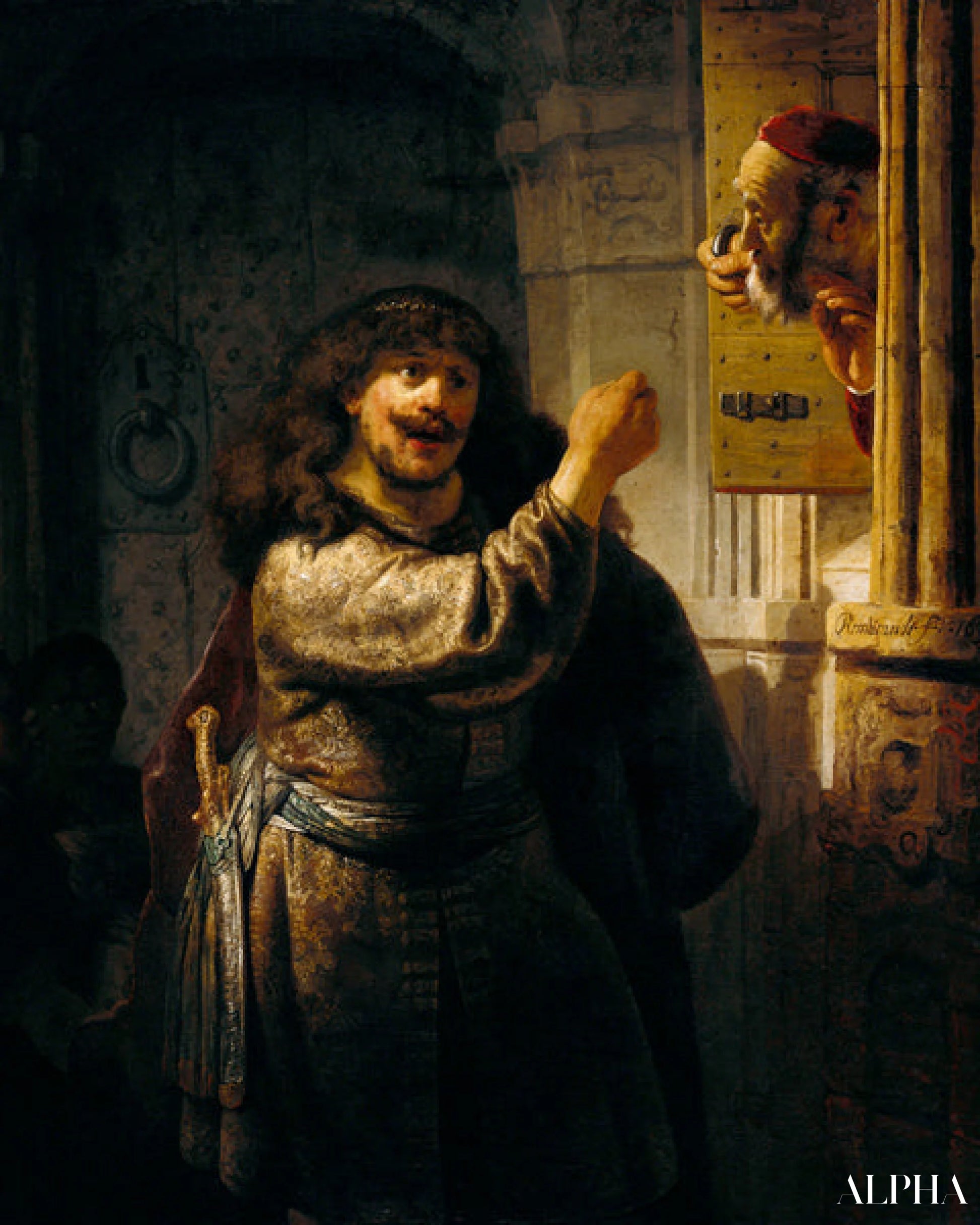 Samson uhkasi appensa - Rembrandt van Rijn - Korkealaatuiset taulujen ja maalauksien reproduktiot