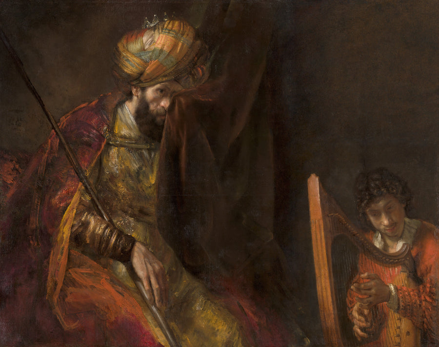Daavid soittaa harppua Saulin edessä - Rembrandt