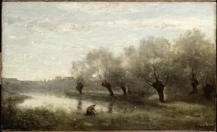 Saulaie merenrantatörmällä - Jean-Baptiste Camille Corot
