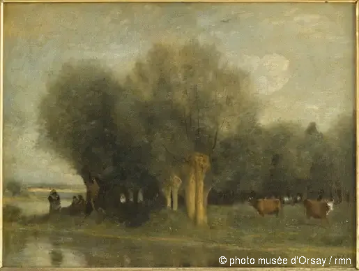Auringonlasku veden äärellä - Jean-Baptiste Camille Corot