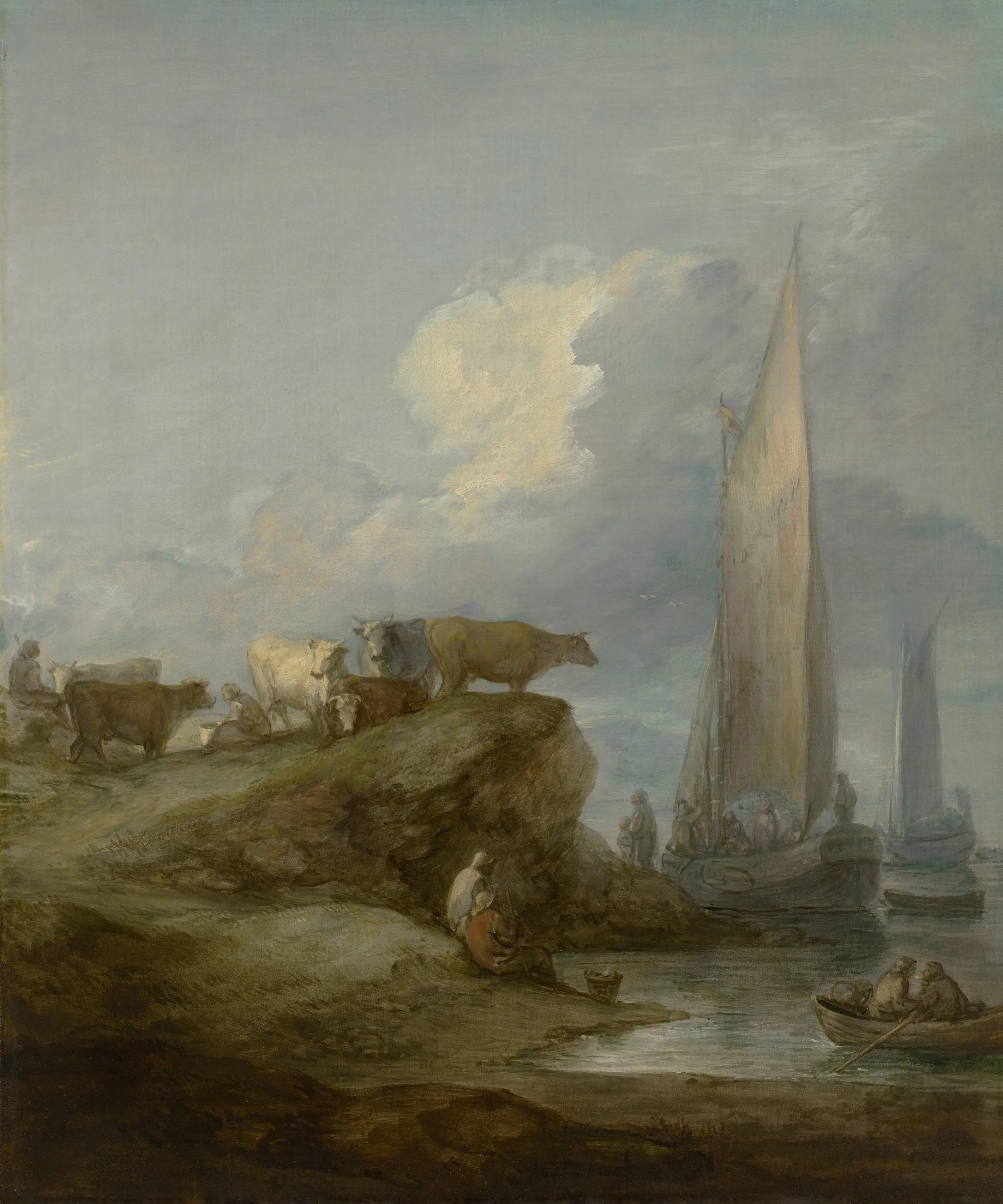 Scène côtière avec navires et bétail - Thomas Gainsborough image 1 tableau peint à l’huile sur toile