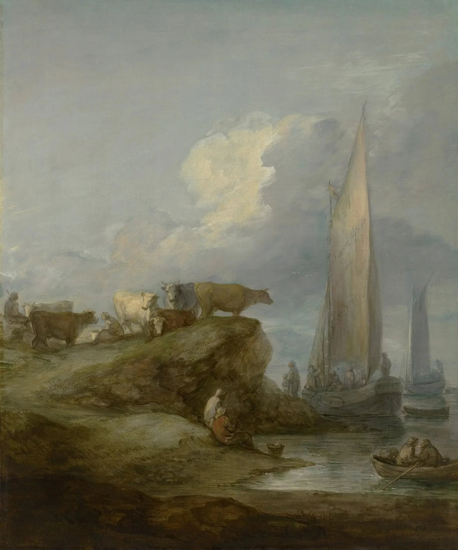 Rantamaisema laivojen ja karjan kanssa - Thomas Gainsborough