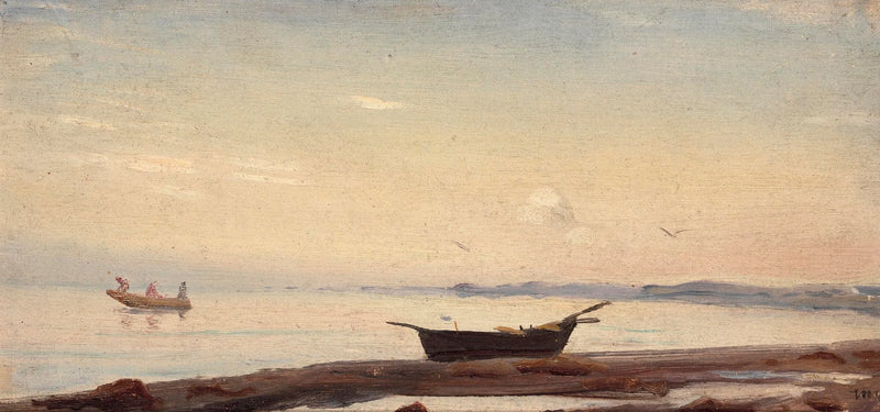 Skagenin rannikkomaisema, jossa pieni vene rannalla. - Michael Peter Ancher