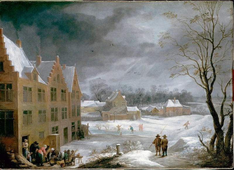 Talvimaisema miehen tappamassa sian - David Teniers nuorempi