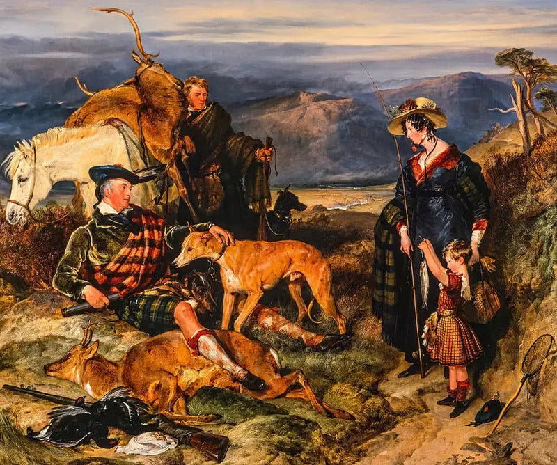 Näyttämö korkeudella, jossa on Bedfordin herttuattaren, Gordonin herttuan ja Lord Alexander Russellin muotokuvat - Edwin Henry Landseer