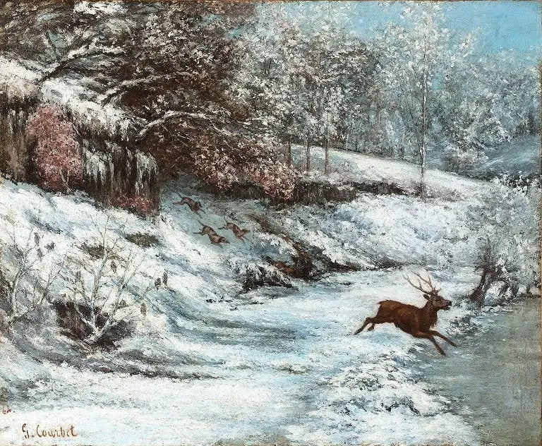 Metsästyskohtaus lumisateessa - Gustave Courbet