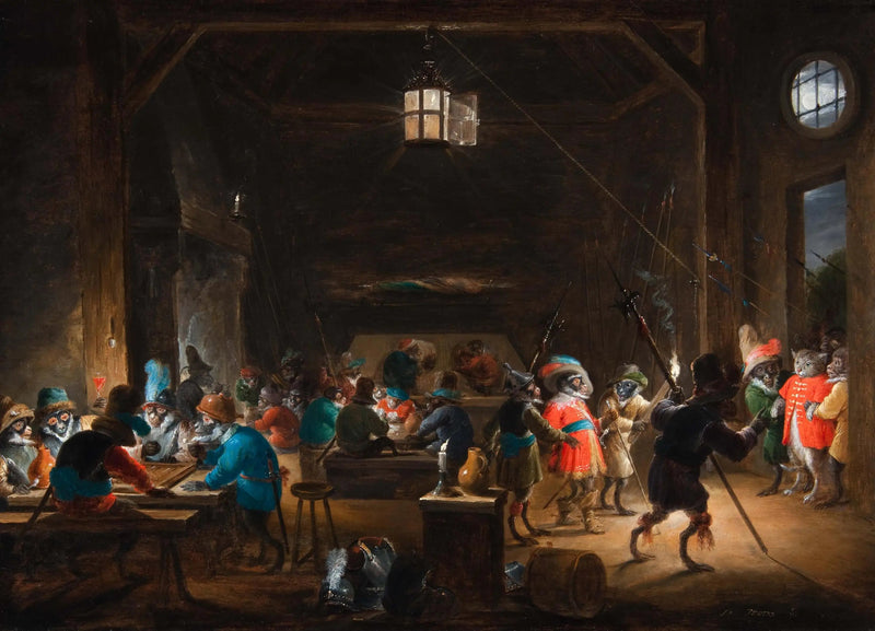 Vartinäkymä apinalais-sotilaiden kanssa - David Teniers nuorempi