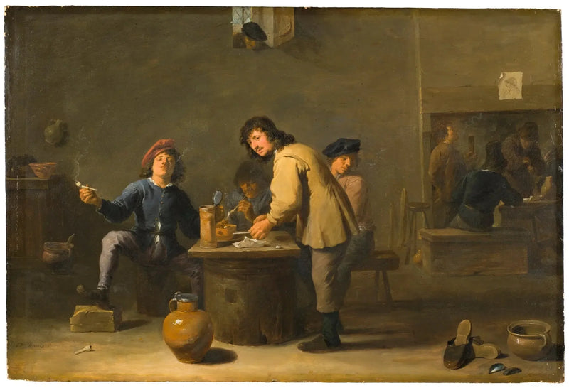 Taverna-aluekuva savukkeiden kanssa - David Teniers nuorempi