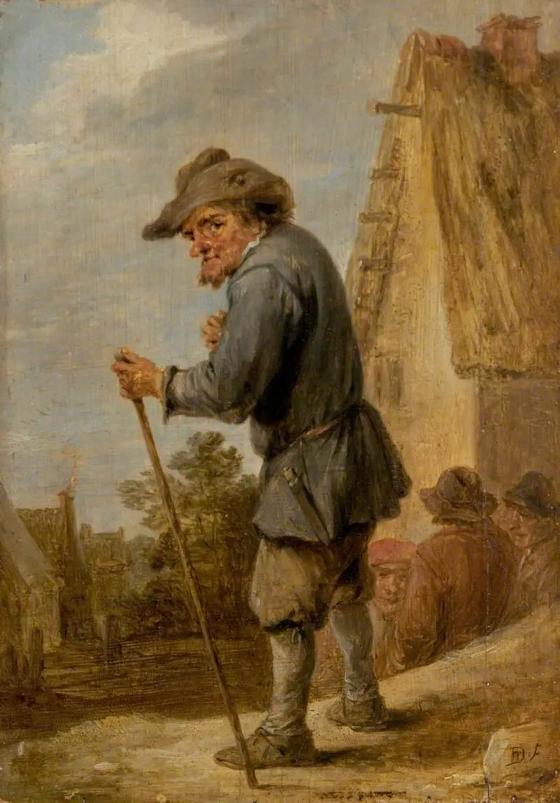 Kyläkohtaus neljän maanviljelijän kanssa - David Teniers nuorempi