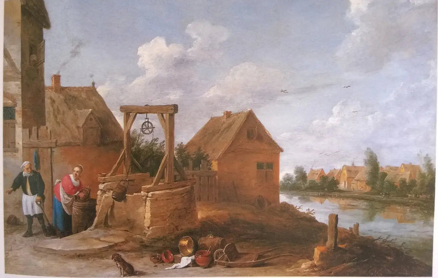Kyläkohtaus naisella kaivossa - David Teniers nuorempi