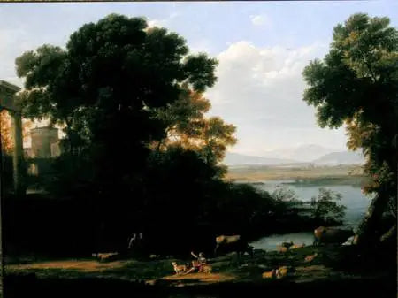 Klassinen jokimaisema kaupunginäkymällä - Claude Lorrain