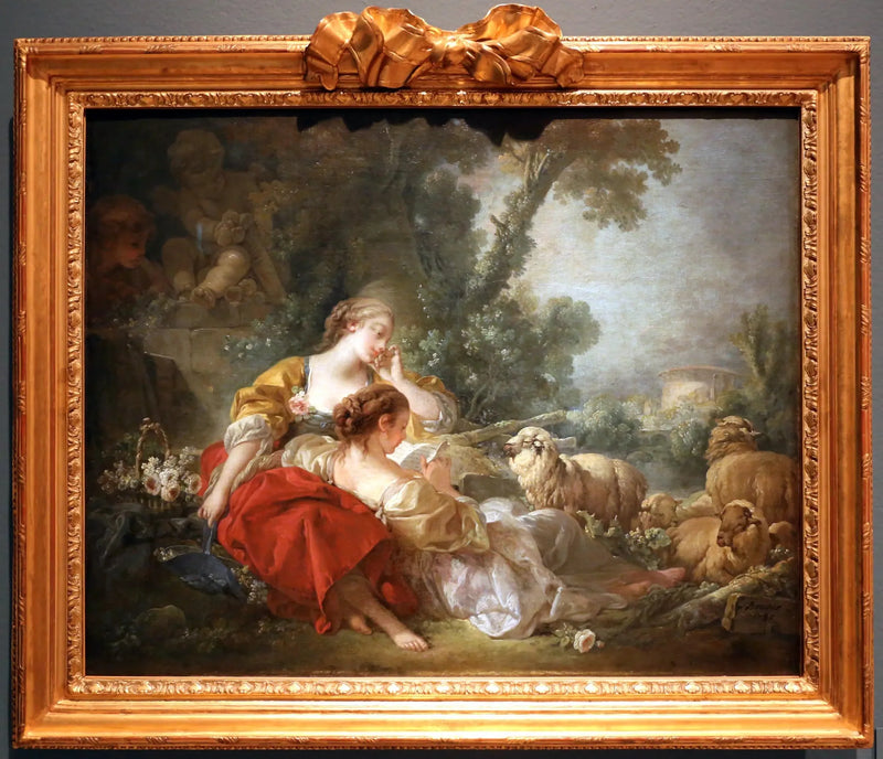 Pastoraalinen kohtaus kahden paimennaisen kanssa - François Boucher