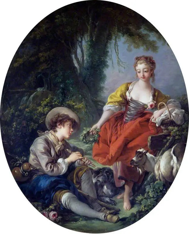 Pastoraalikuva: paimen savukkeella ja tyttö - François Boucher