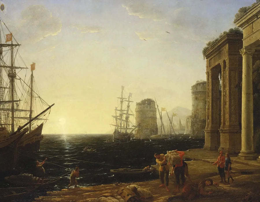 Satamakuva auringonlaskussa - Claude Lorrain