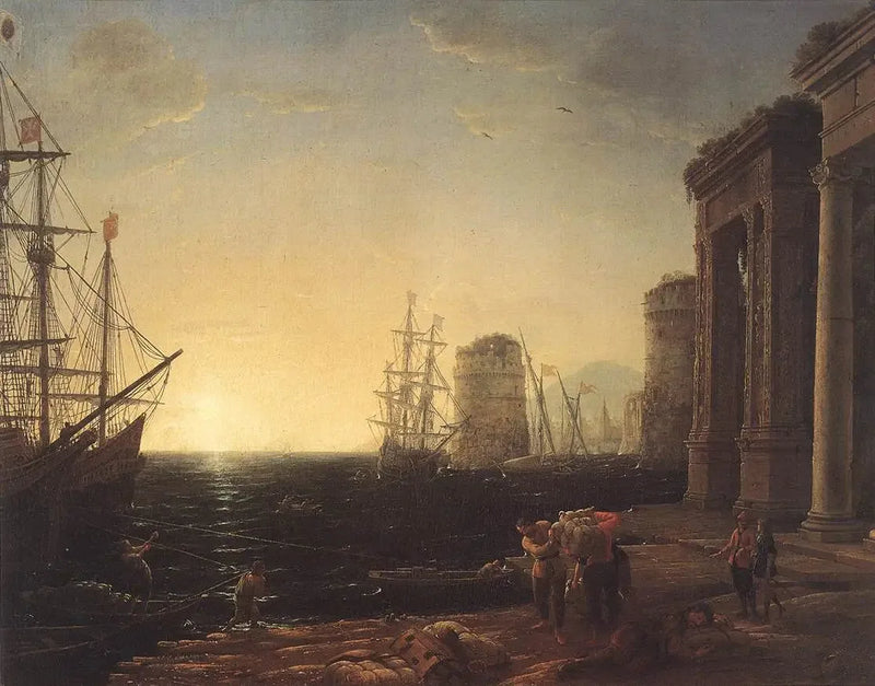 Satamakuva auringonlaskussa - Claude Lorrain