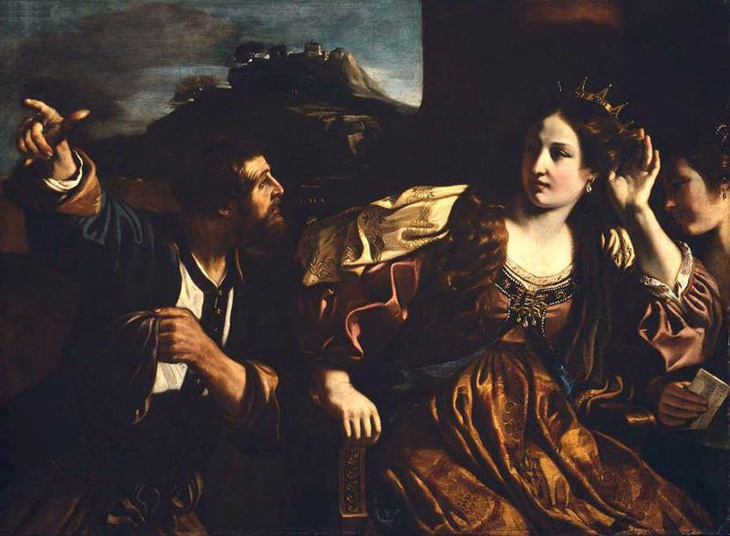 Sémiramis vastaanottaa uutisen Babylonen kapinasta - Guercino