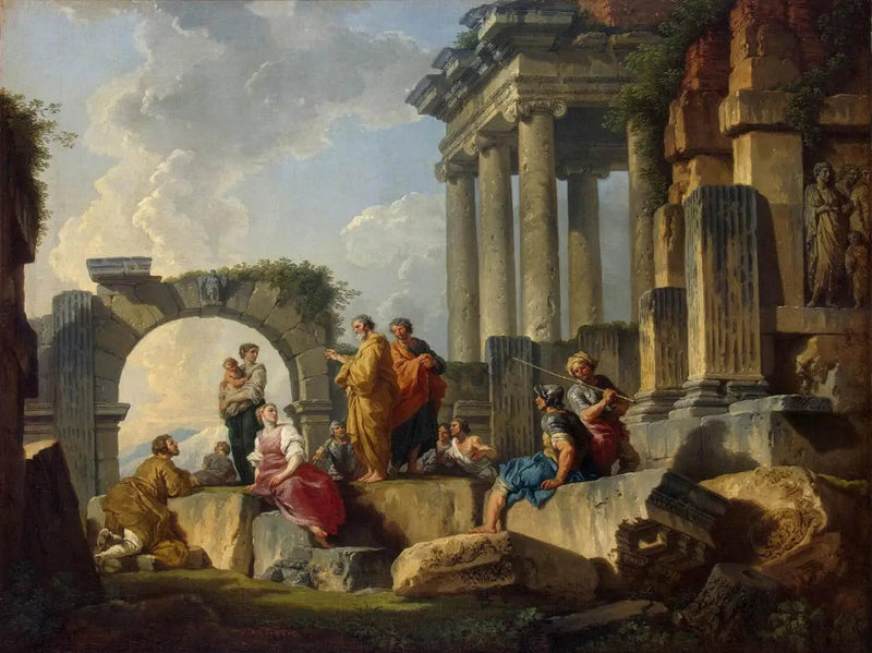 Pyhän Paavalin saarna raunioiden keskellä - Giovanni Paolo Panini