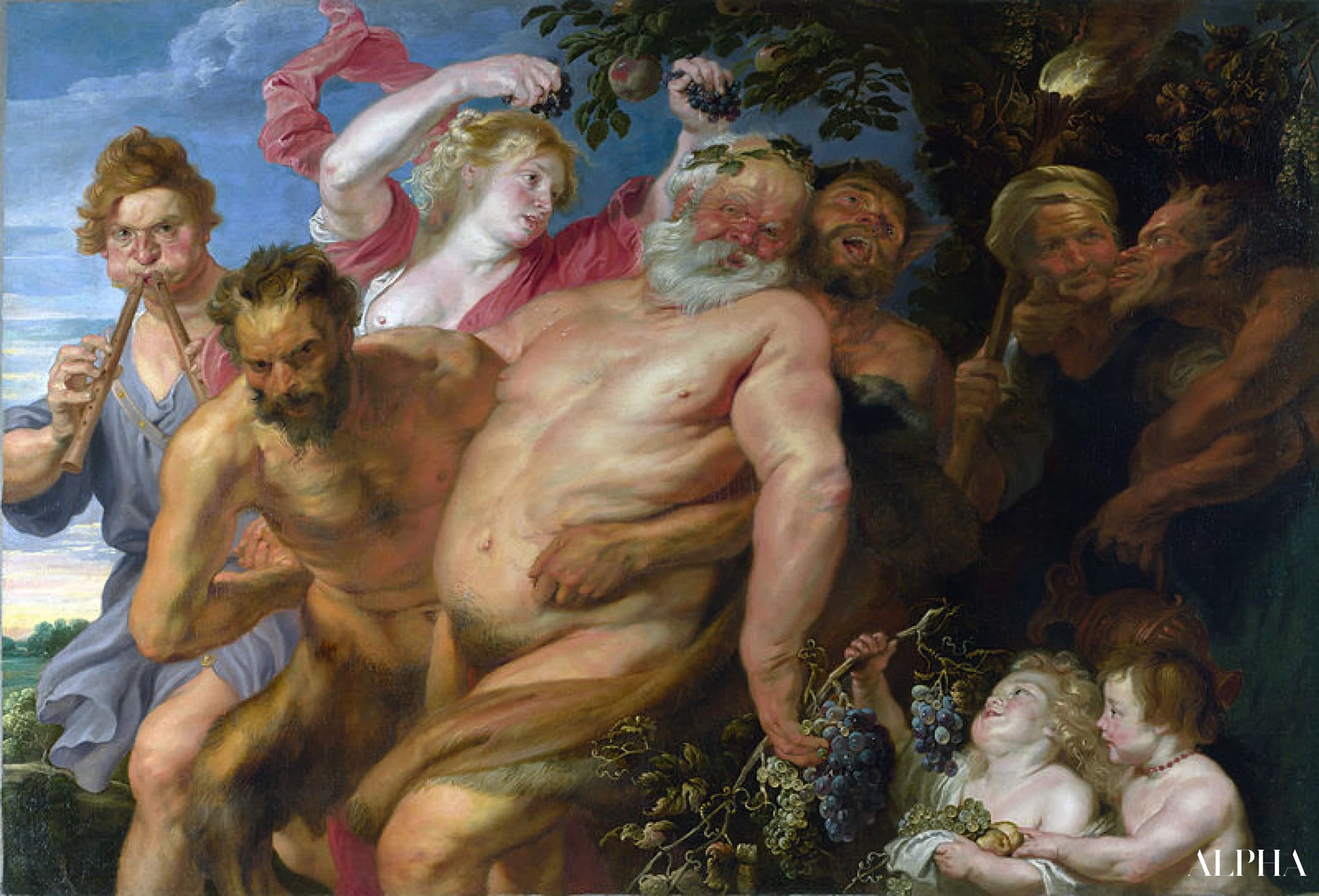 "Humalassa oleva Silène satyyreiden tukemana - Peter Paul Rubens - Korkealaatuiset taulujen ja maalauksien reproduktiot"