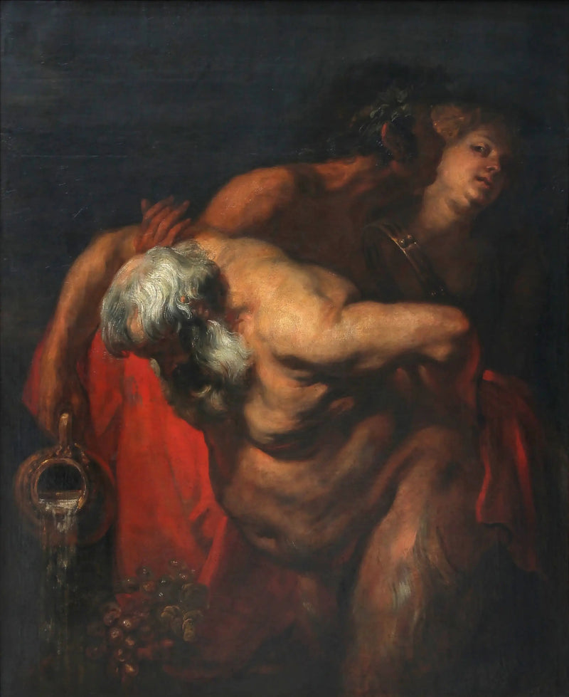 Silène juovuksissa tuettuna faunin ja bacchantin toimesta - Antoine van Dyck