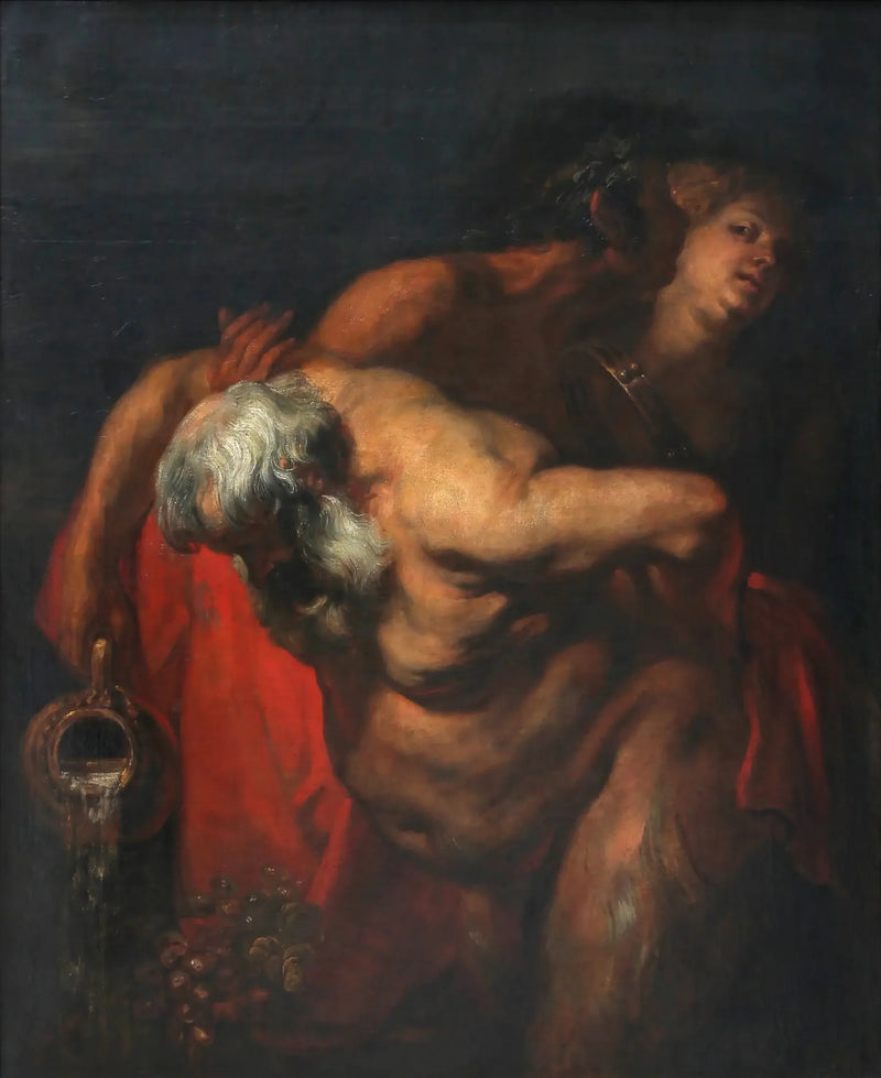 Silène juovuksissa tuettuna faunin ja bacchantin toimesta - Antoine van Dyck