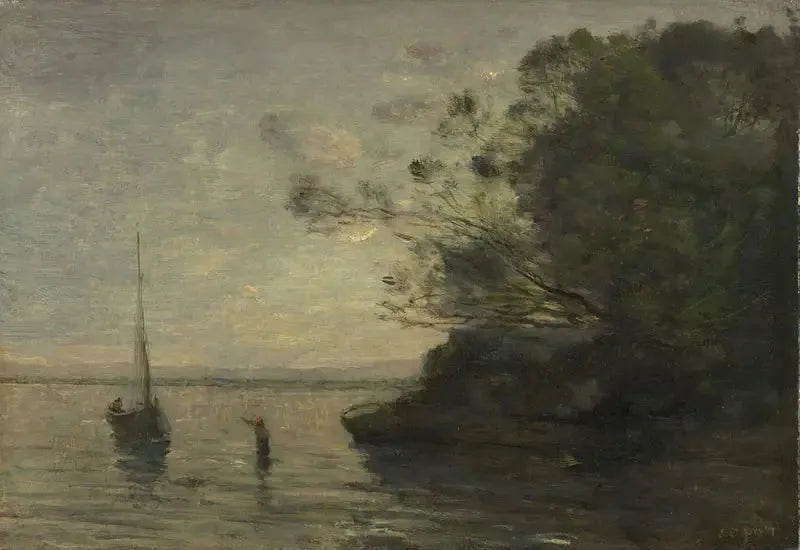 Illallinen järvellä - Jean-Baptiste Camille Corot