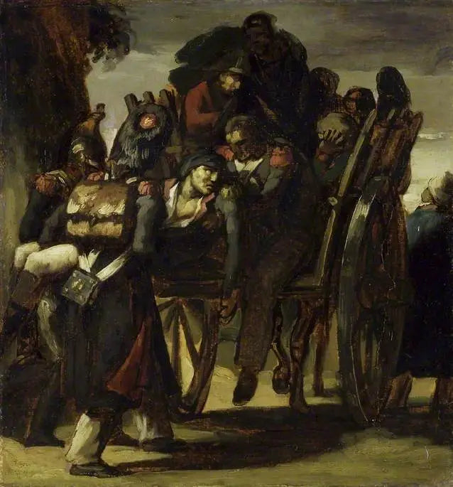 Haavoittuneet sotilaat vaunussa - Théodore Géricault