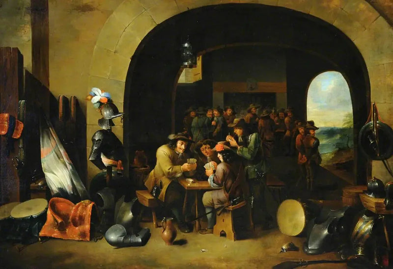 Sotilaita pelaamassa korttia vartiohuoneessa - David Teniers nuorempi