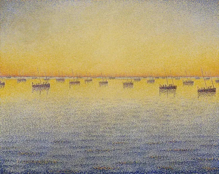Auringonlasku, sardellin kalastus, Concarneau - Paul Signac