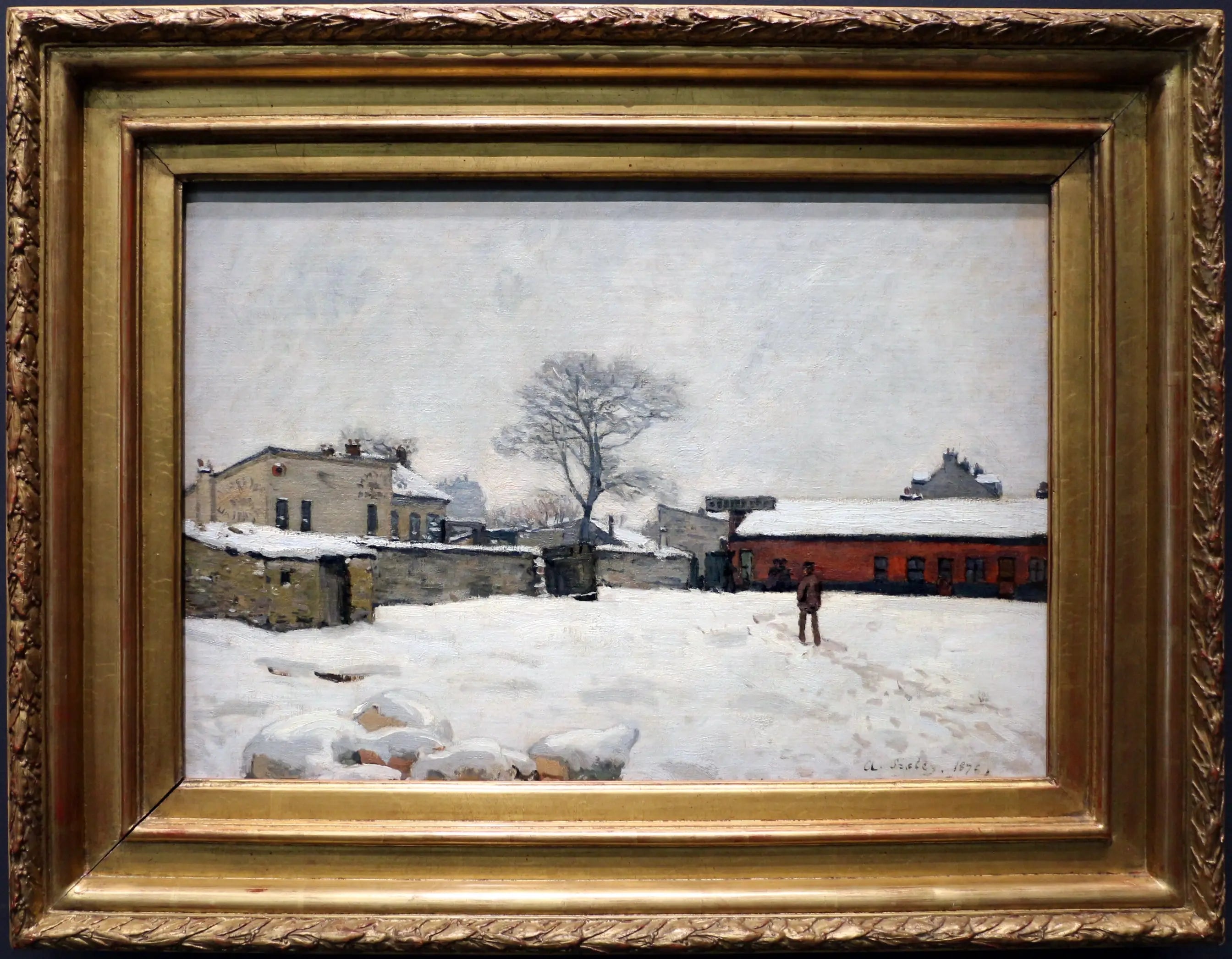 Sous la neige : cour de ferme à Marly-le-Roi - Alfred Sisley image 1 reproduction de peinture à l’huile