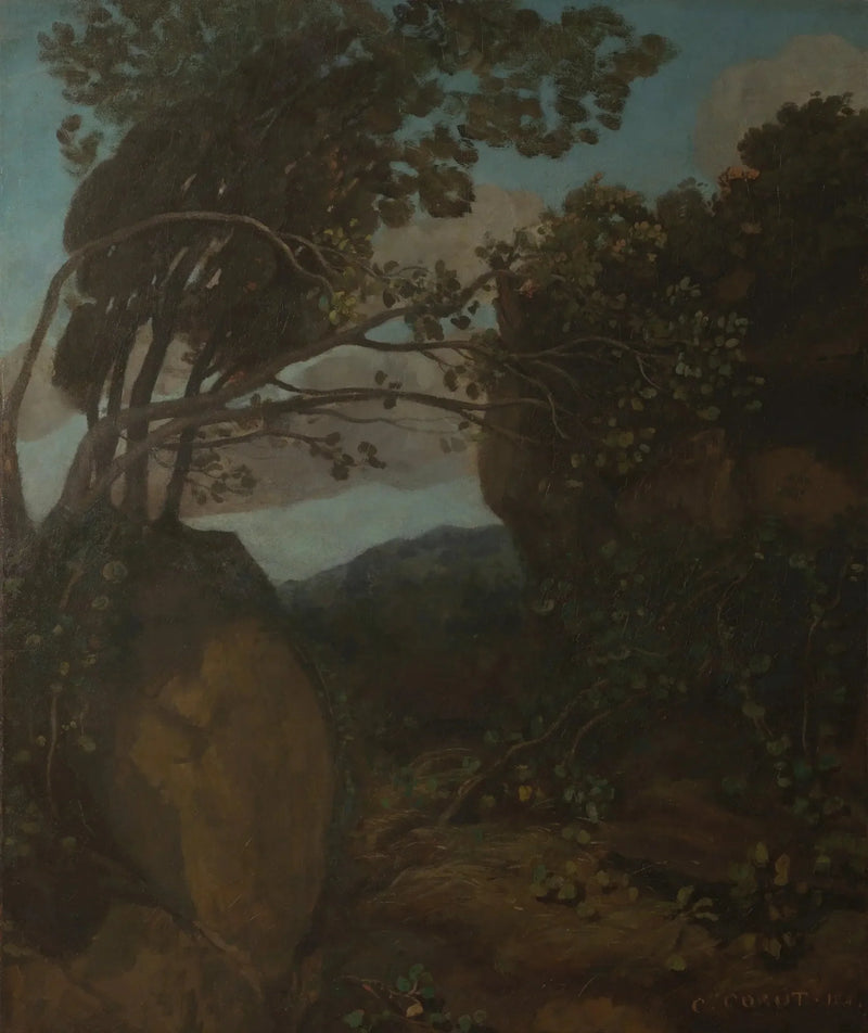Nemi-muisto. Kallioita ja pensaita - Jean-Baptiste Camille Corot