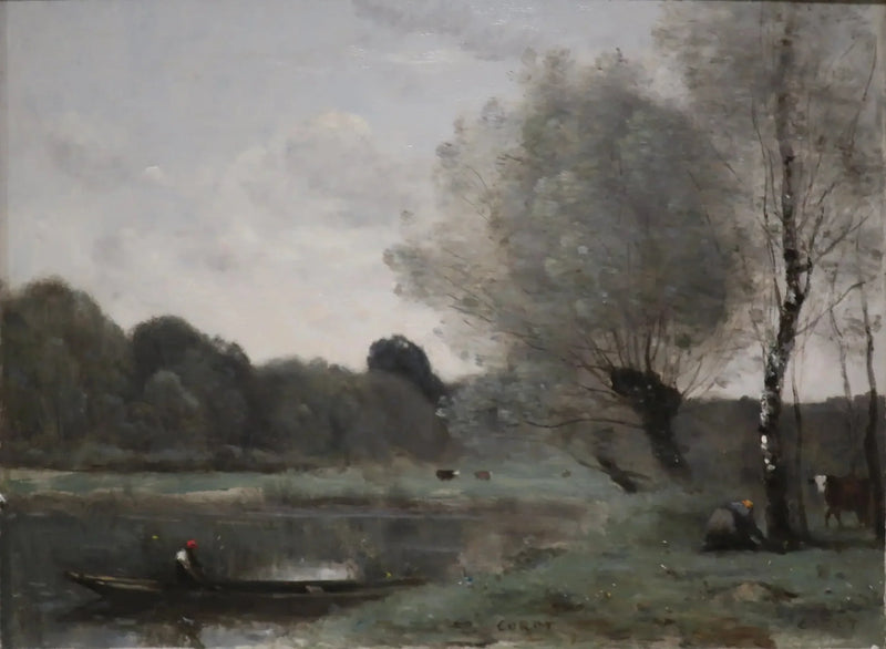 Ville-d'Avray-muisto. Auringonpaiste ja koivu lammen rannalla - Jean-Baptiste Camille Corot