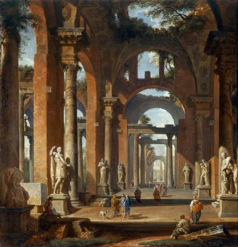 Patsaita raunioituneessa holvissa - Giovanni Paolo Panini