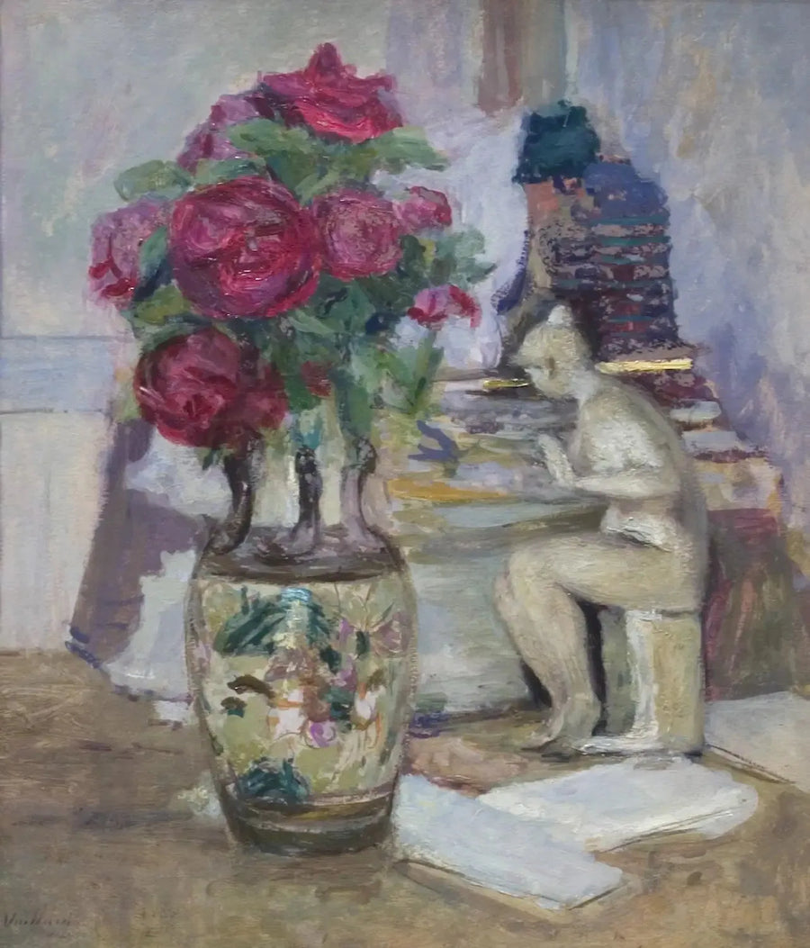 Maillol-figuraali ja punaiset ruusut - Édouard Vuillard