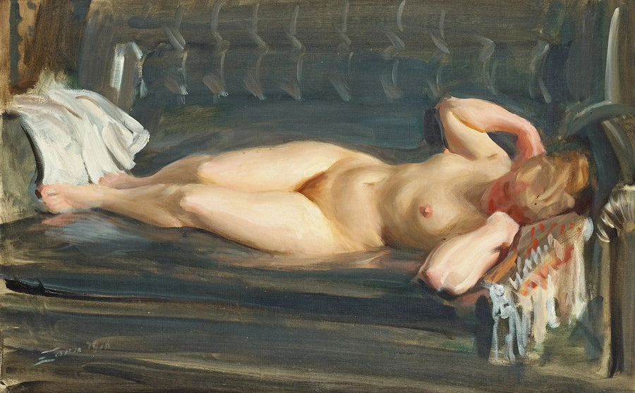 Sinisellä-harmaalla nahkainen sohva - Anders Zorn
