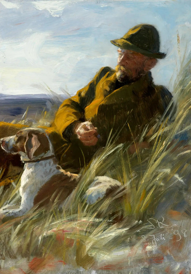 Siirto C. F. Dahlerup'n tilalle Jagthundin kanssa. - Peder Severin Krøyer