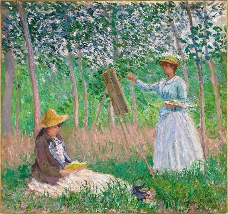 Suzanne lukemassa ja Blanche maalaamassa - Claude Monet