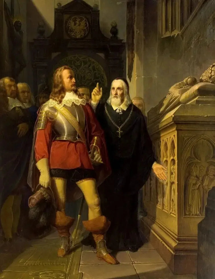 Szymon Starowolski ja Charles Gustav Władysław Łokietekin haudalla. - Jan Matejko