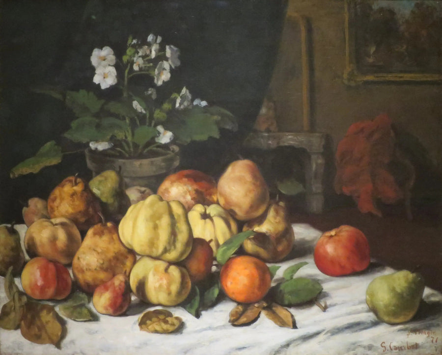 Olohuoneen pöytä, peitetty hedelmillä - Gustave Courbet
