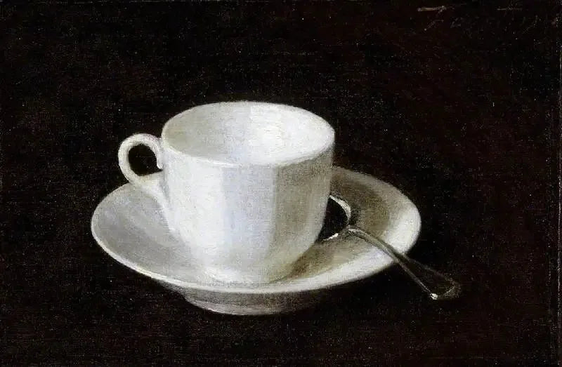 Valkoiset kahvikupit ja lautaset - Henri Fantin-Latour