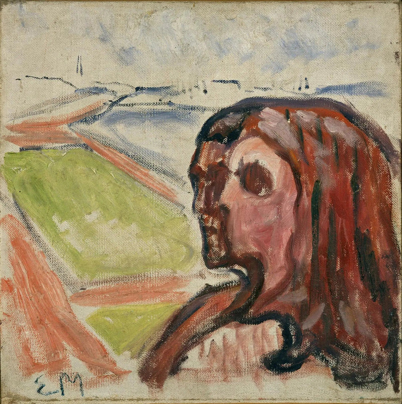 Pää vastakkain maisemassa - Edvard Munch