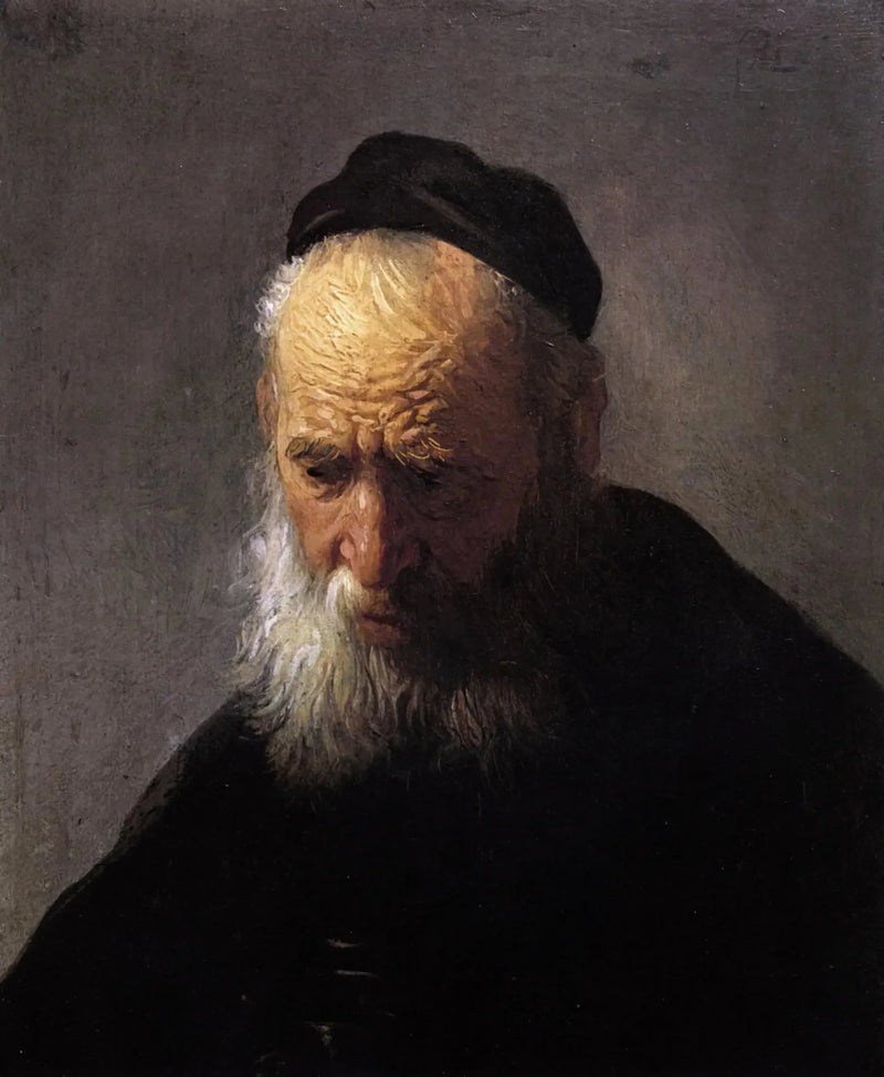 Vanhan miehen pää, joka pitää lakkia - Rembrandt