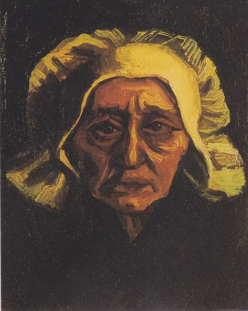 Vanha maalaistalon naisen pää valkoisessa myssyssä - Vincent van Gogh