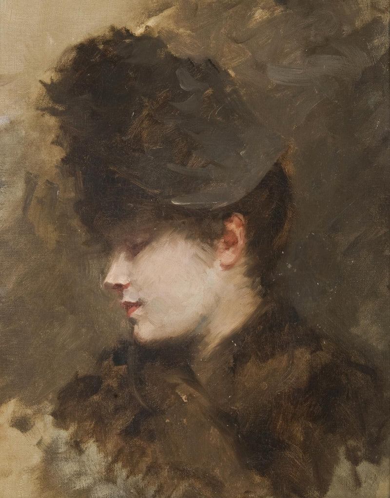 Naisen pää hatussa, sivuprofiilissa - Giuseppe De Nittis