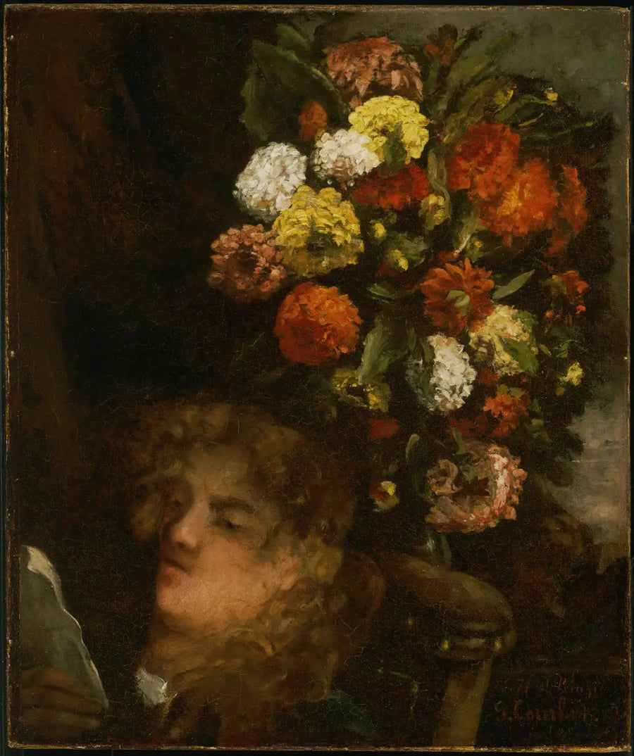 Naisen pää ja kukat - Gustave Courbet