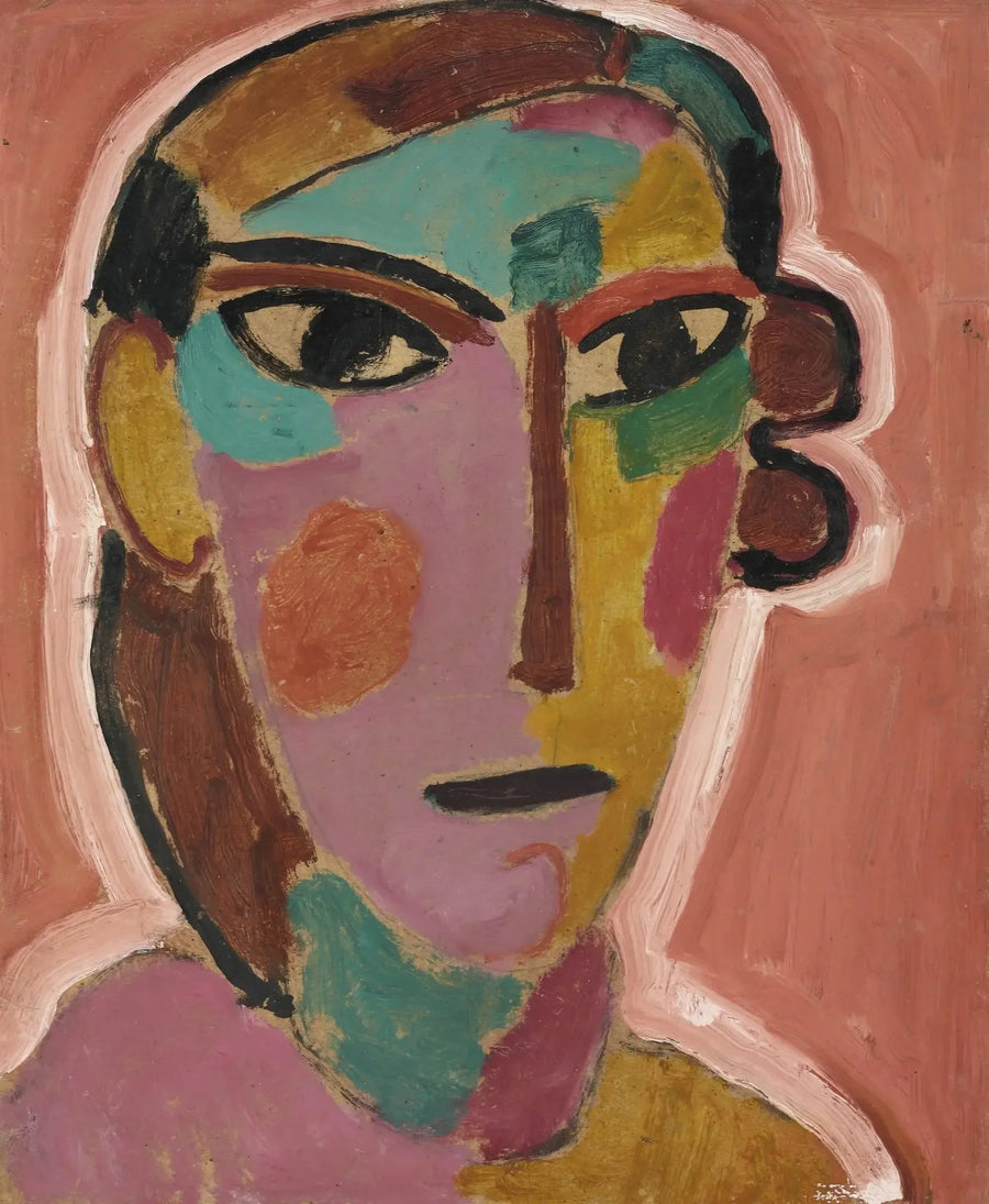 Mystinen naisen pää punaisella taustalla - Alexej von Jawlensky