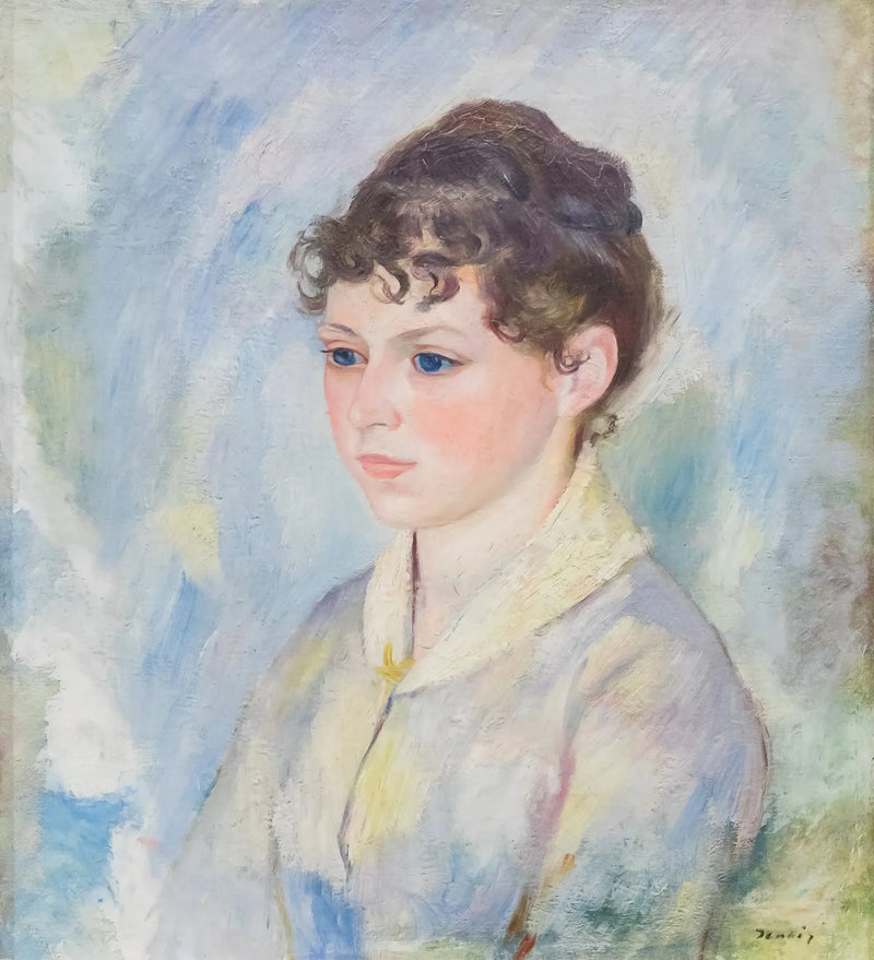 Nuoren tytön pää vaaleansinistä taustaa vasten - Pierre-Auguste Renoir