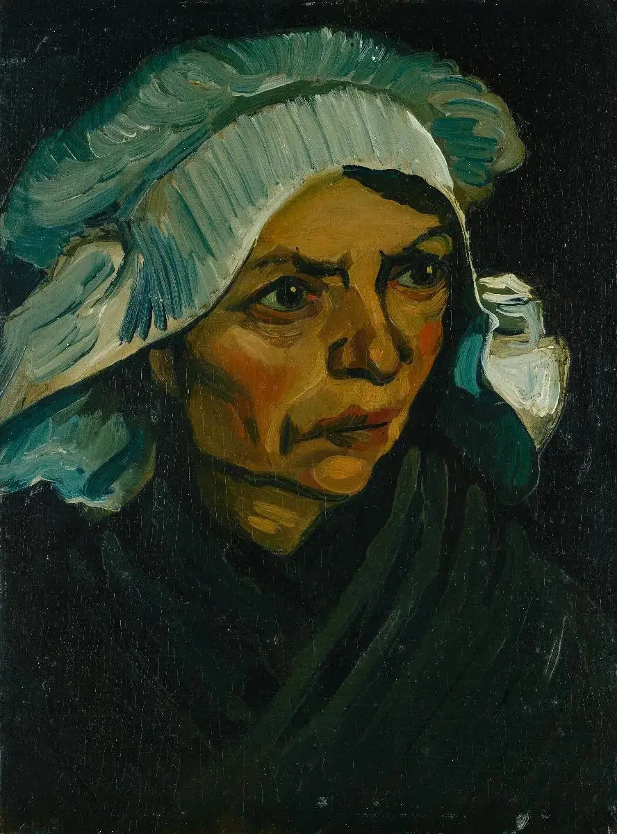 Maatilan naisen pää valkoisessa myssyssä - Vincent van Gogh