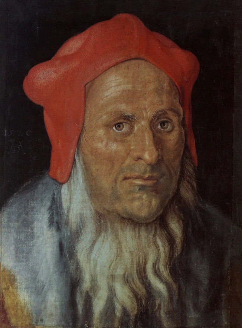 Vanhan miehen pää, päähänsä punainen hattu - Albrecht Dürer