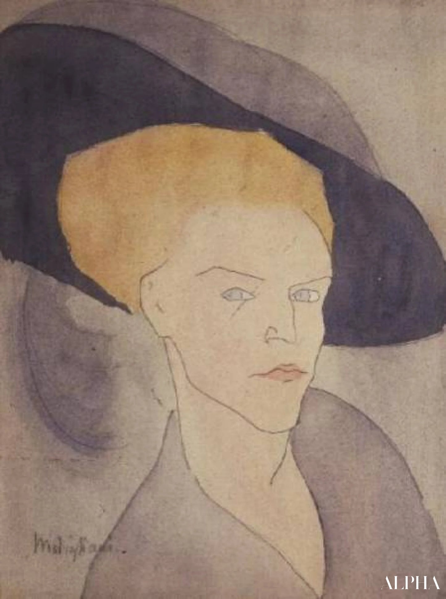 Naisen pää, joka pitää hattua - Amadeo Modigliani - Taulujen ja korkealaatuisten maalauksien reproduktiot